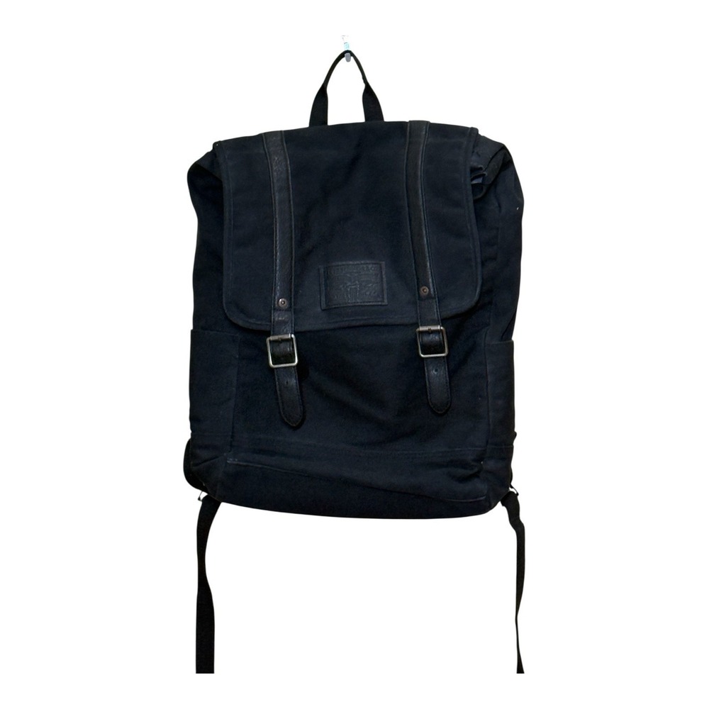 Levi's Canvas Backpack Laptop Sleeve Unisex Tan Black Leather Buckles School VTG